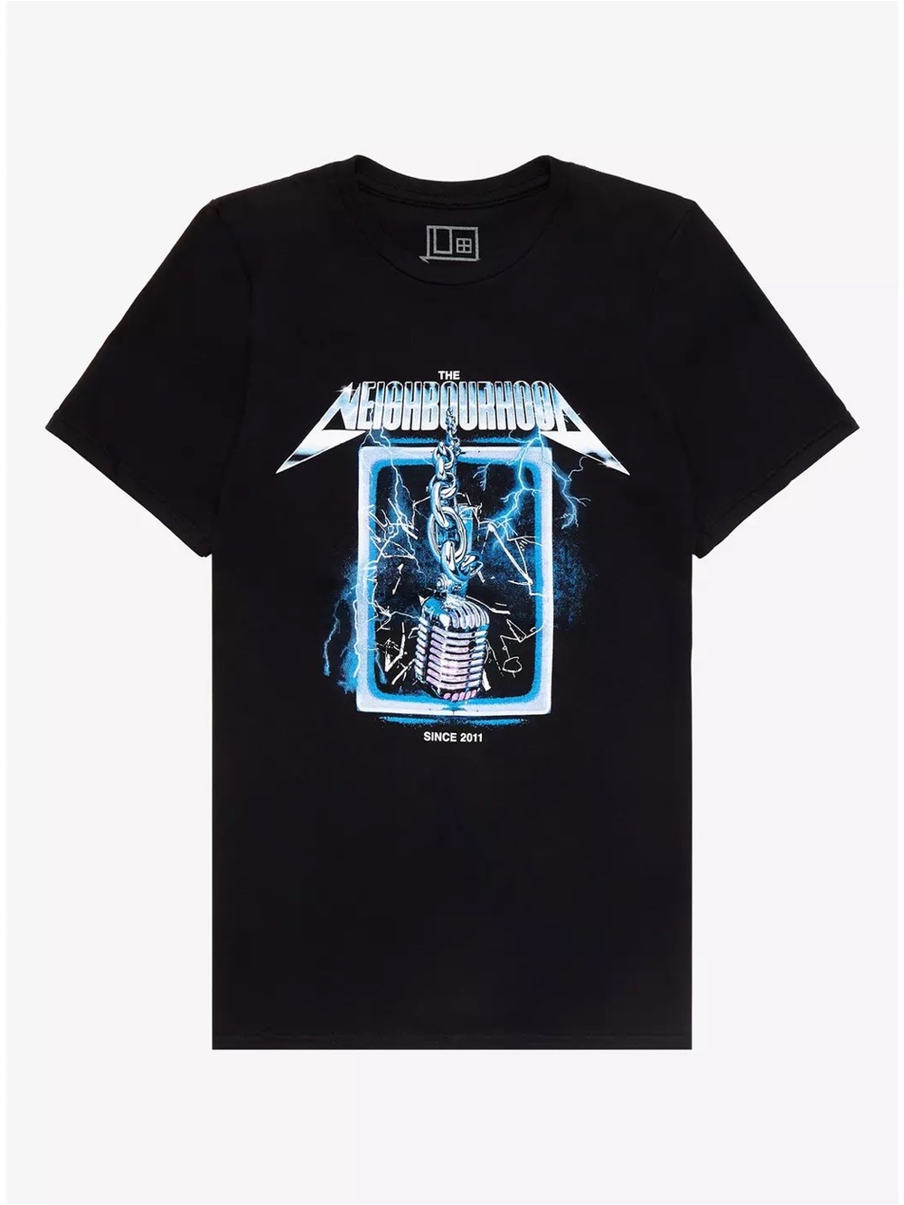 Neighborhood Black Tee with Electric Blue Microphone Graphic